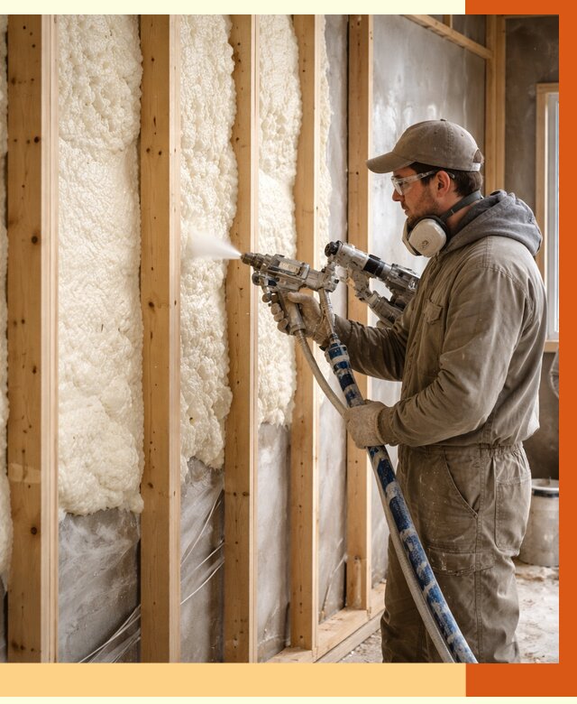 Утепление каркасной стены ППУ в Артеме от 4406 руб./м2 под ключ | ТепломастерАрт